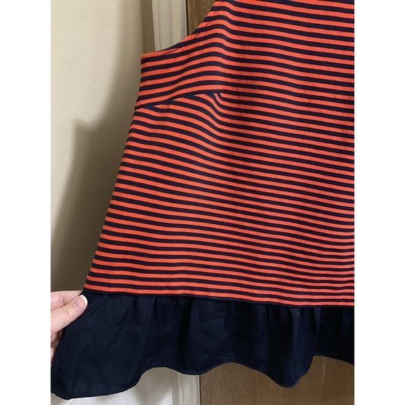 J. Crew Red and Navy Blue Striped Ruffle Hem Tank Top Size XL Button Back - Picture 6 of 11